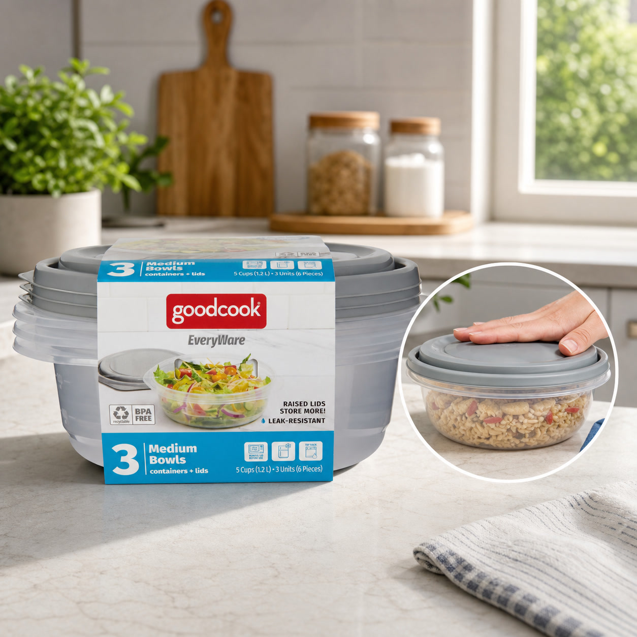 Food Storage For Pantry - 6 adet Yuvarlak 5 Bölmeli Kapaklı