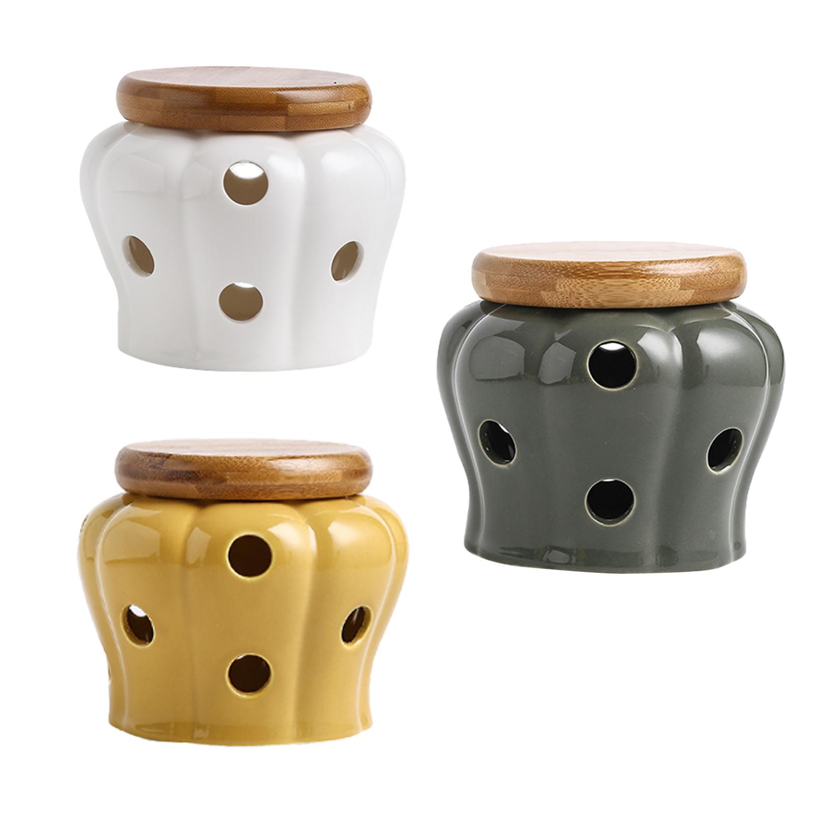 Food Storage Jars With Wooden Lids - Ahşap Kapaklı Seramik Sarımsak Saklama Kabı