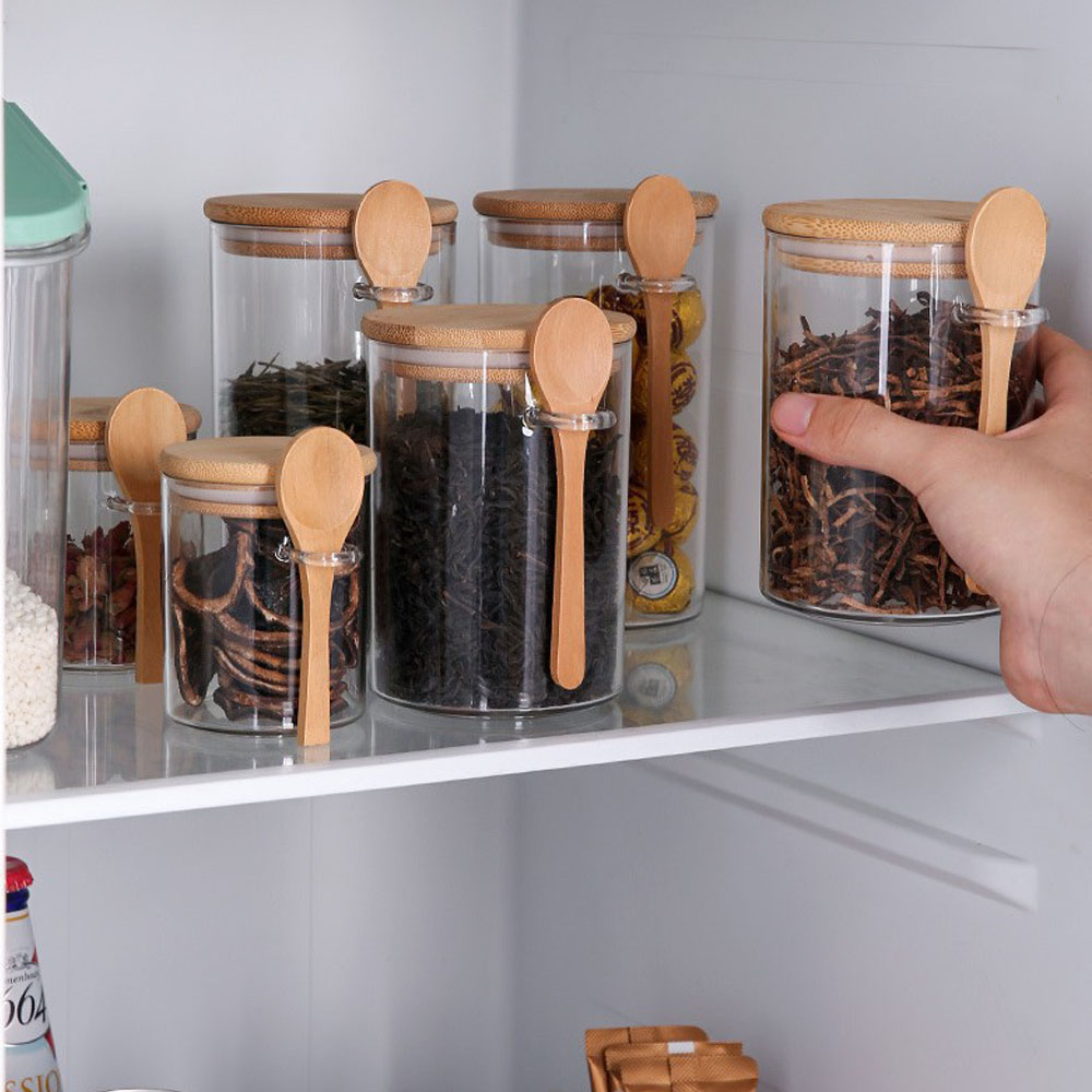 Food Storage Jars With Wooden Lids - Hava Geçirmez Gıda Saklama Plastik Kapları