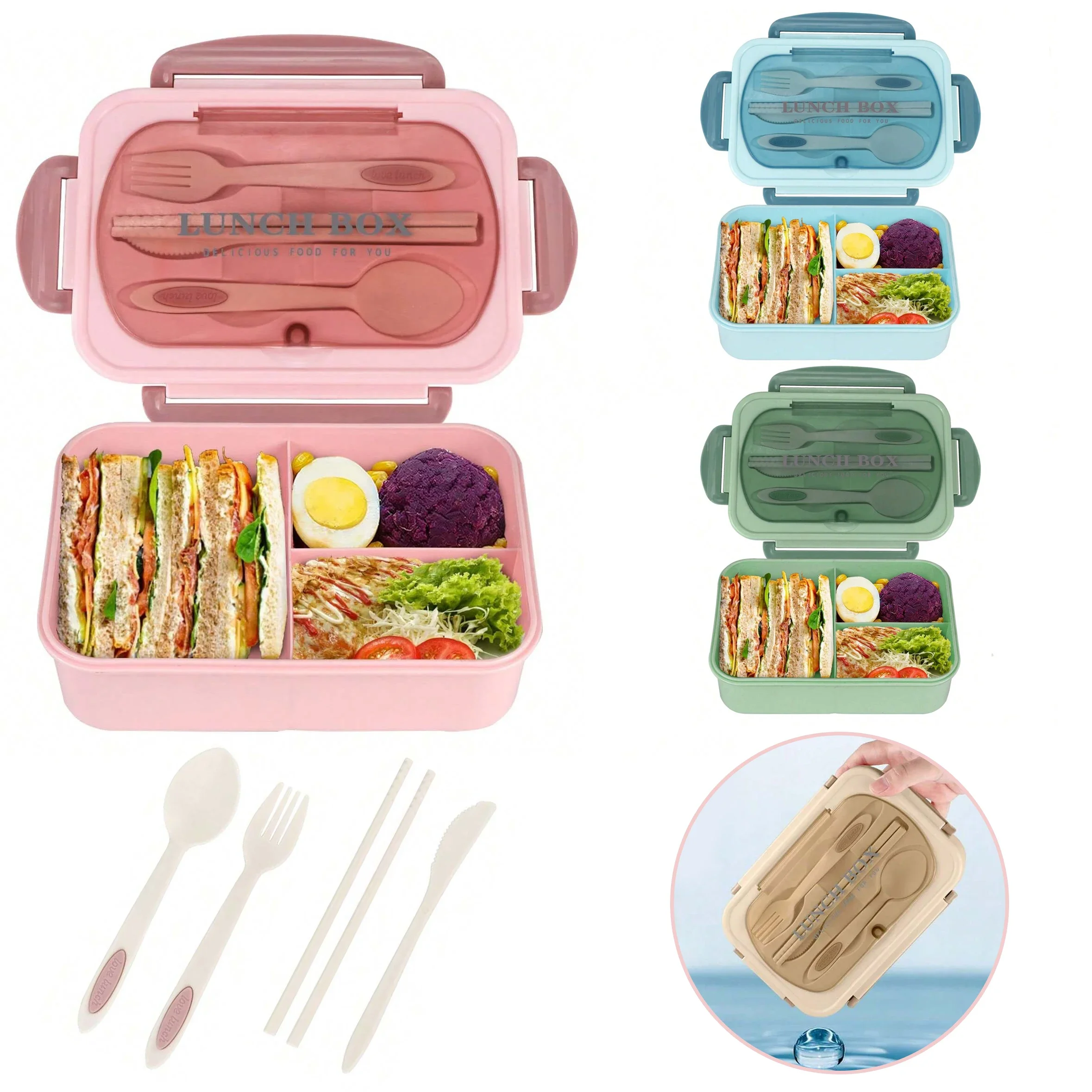 Food Storage Vault - Yetişkinler için 3 Bölmeli Bento Kutusu,