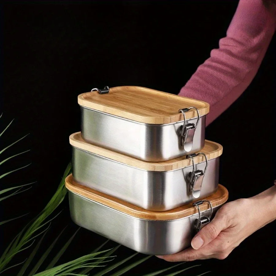 Food Storage Oven Safe - Yeni 304 Paslanmaz Çelik Bambu Kapaklı