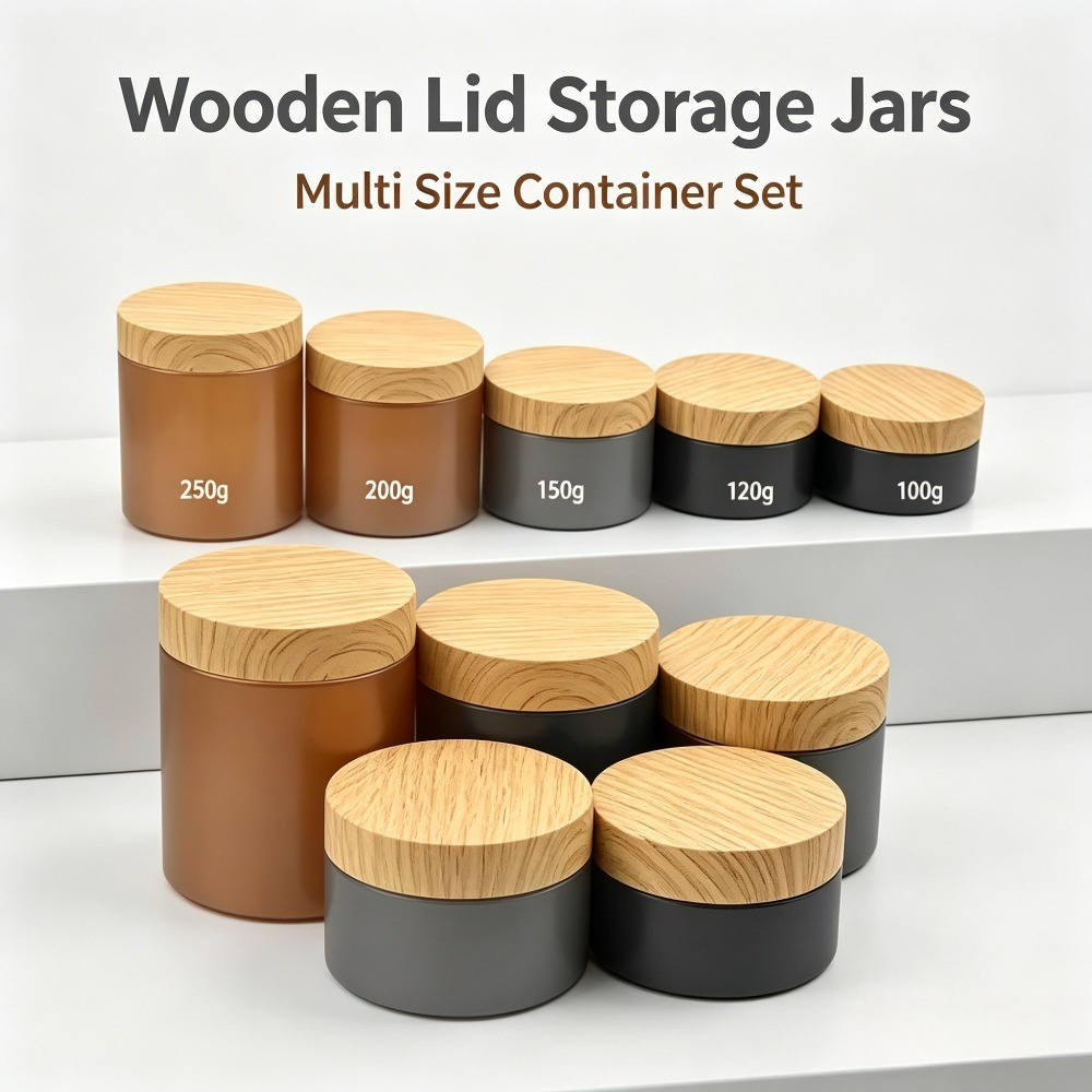 Food Storage Jars With Wooden Lids - 30 adet PET boş plastik kavanoz
