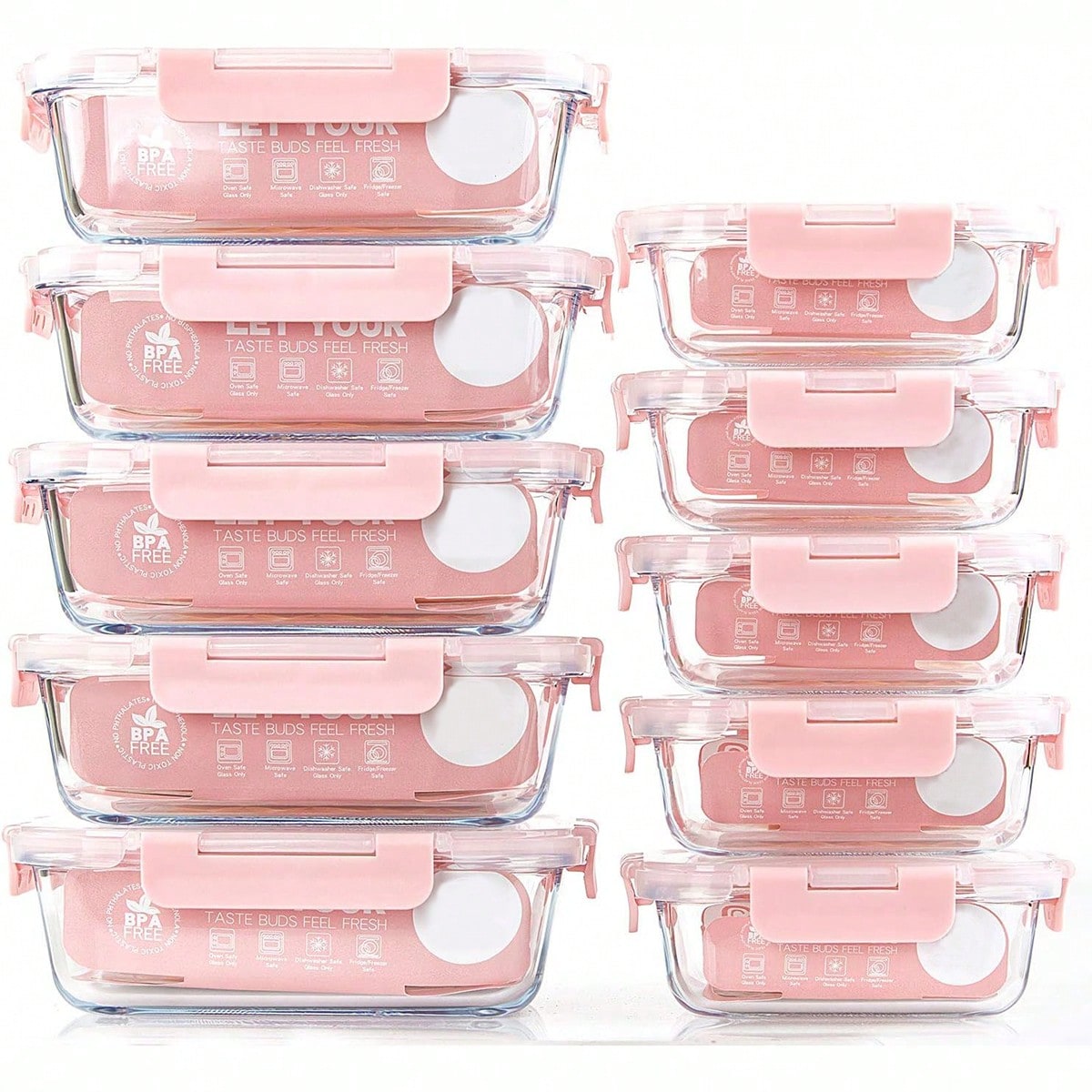 Food Storage Oven Safe - 10'lu Paket Cam Yemek Hazırlık Kapları,