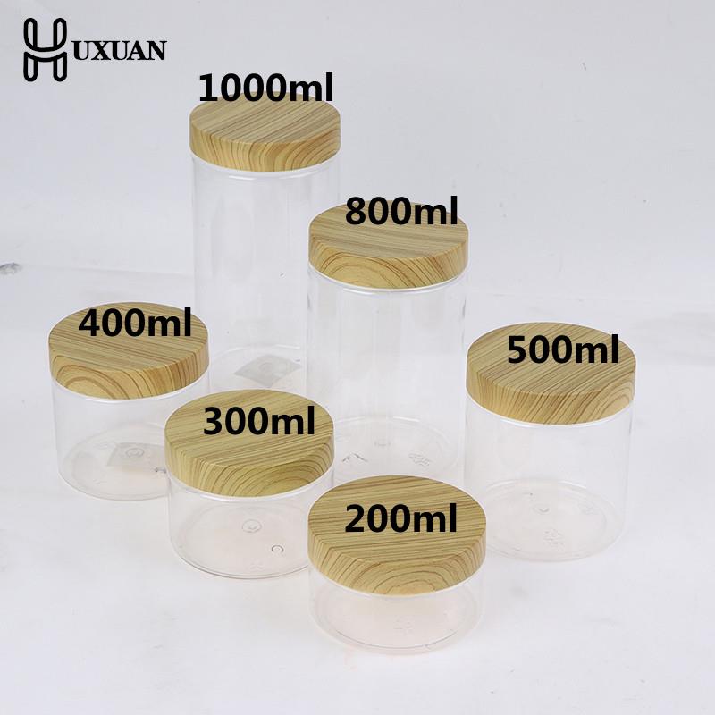 Food Storage Jars With Wooden Lids - 100/200/300/400/500/800/1000ml boş açık Pet kavanoz konteyner