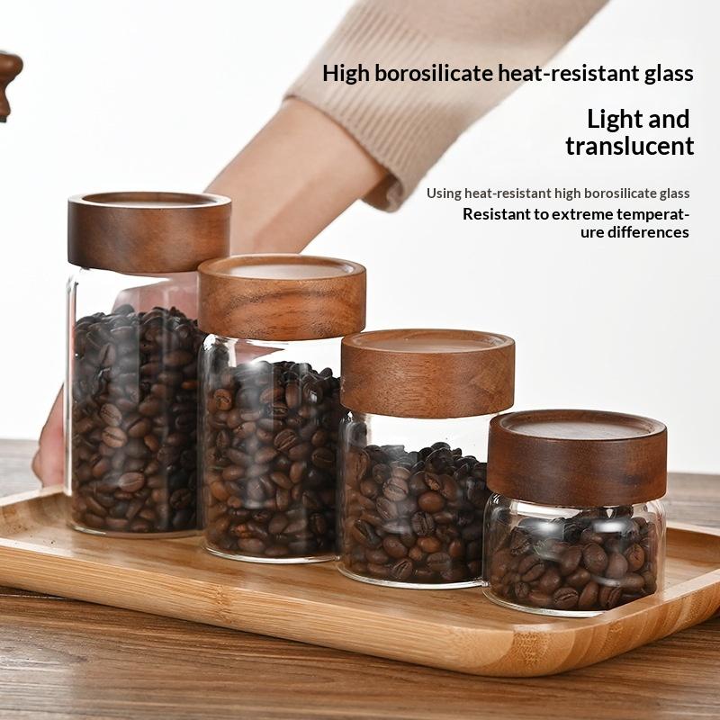 Food Storage Jars With Wooden Lids - Kahve Çekirdekleri Mühürlü Tank Şeffaf Cam