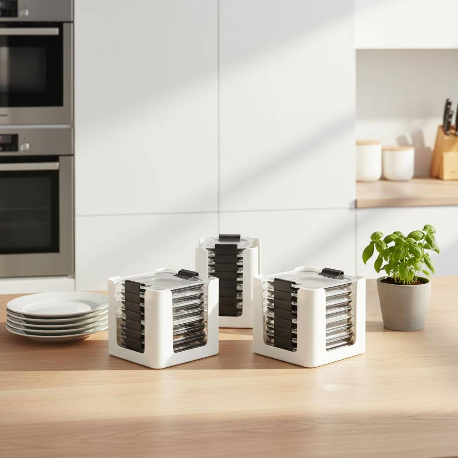 Food Storage Square Containers - 3 Parça Kapak Saklama Rafı Dikdörtgen